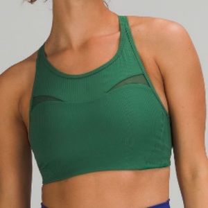 Lululemon Ribbed-Mesh High-Neck Bra Green